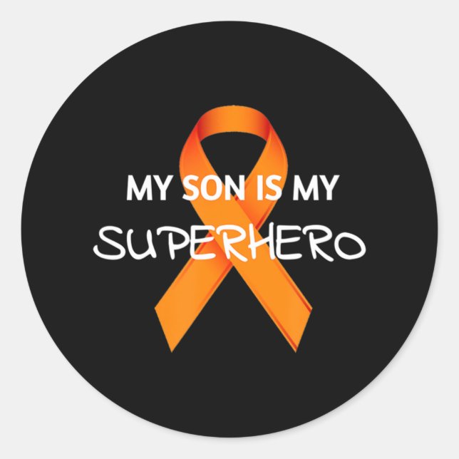 PEGATINA REDONDA MI HIJO ES MI SUPERHERO LEUKEMIA CONOCIMIENTO MES  (Anverso)