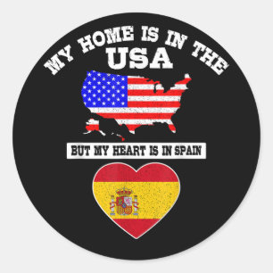 Pegatina Redonda Mi hogar está en EE. UU. Mi corazón está en España
