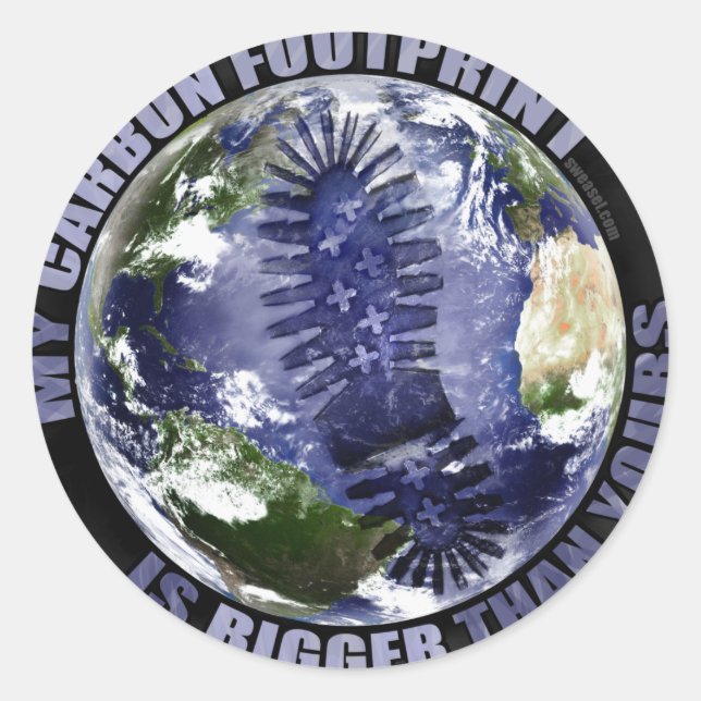 Pegatina Redonda ¡Mi huella de carbono es mayor que la tuya! pegati (Anverso)