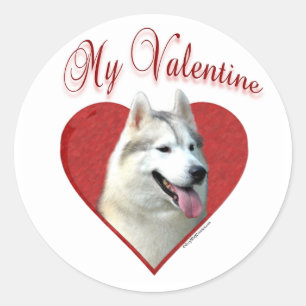 Pegatina Redonda Mi Husky Siberiano Valentine: Amar a los Huskies