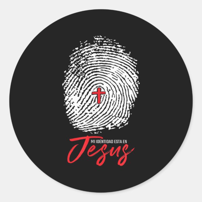Pegatina Redonda Mi identidad en Jesús fe tees Inspiradores (Anverso)