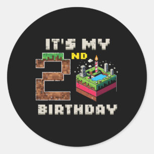 Pegatina Redonda Mi juego de píxeles de cumpleaños número 2 para ni