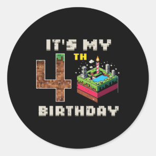 Pegatina Redonda Mi juego de píxeles de cumpleaños número 5 para ta