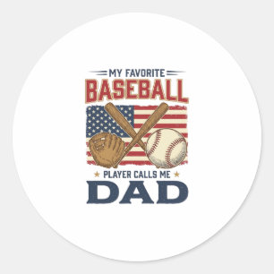 Pegatina Redonda Mi jugador de béisbol favorito me llama papá vinta