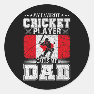 Pegatina Redonda Mi jugador de cricket favorito me llama papá Canad