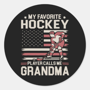 Pegatina Redonda Mi jugador de hockey favorito me llama abuela band