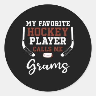 Pegatina Redonda Mi jugador de hockey favorito me llama Grams