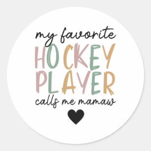 Pegatina Redonda Mi jugador de hockey favorito me llama Mamaw Vinta