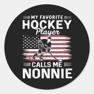 Pegatina Redonda Mi jugador de hockey favorito me llama Nonnie band