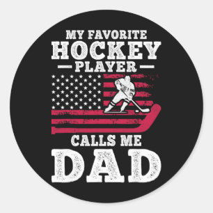 Pegatina Redonda Mi jugador de hockey favorito me llama papá bander