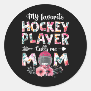 Pegatina Redonda Mi jugador favorito de hockey me llama mamá hockey