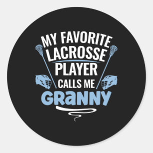 Pegatina Redonda Mi jugador favorito de Lacrosse me llama abuela