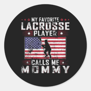 Pegatina Redonda Mi jugador favorito de Lacrosse me llama mamá
