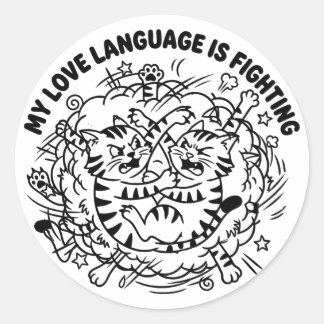 Pegatina Redonda Mi lenguaje del amor es pelear - Gatos divertidos