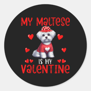 Pegatina Redonda Mi Maltés Es Mi Corazón De San Valentín Sencillo O