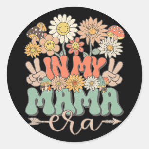 Pegatina Redonda Mi mamá era Floral Hippie Groovy Retro Daisy Mothe