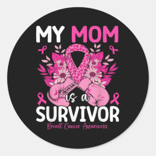 Pegatina Redonda Mi Mamá Es Sobreviviente Apoya El Cáncer De Mama