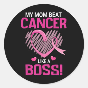 Pegatina Redonda Mi Mamá Golpea Al Cáncer De Mama Como Un Guerrero