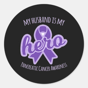 Pegatina Redonda Mi marido es mi héroe, conciencia del cáncer pancr