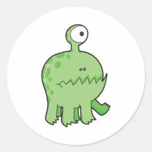 Pegatina Redonda mi mascota cíclope monstruo verde
