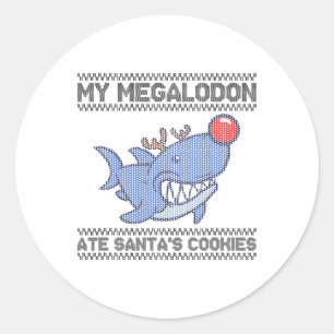 Pegatina Redonda Mi Megalodón se comió las galletas de Santa - Mega