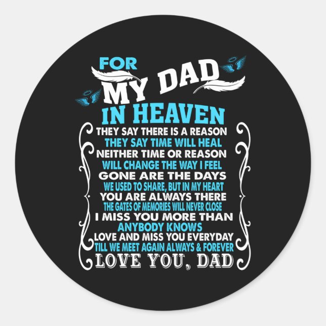 Pegatina Redonda Mi Papá En El Cielo Poema Para Hija Hijo Pérdida P (Anverso)