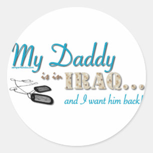 Pegatina Redonda Mi papá está en Irak (azul)
