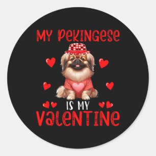 Pegatina Redonda Mi Pequinés Es Mi Disfraz De Corazones De San Vale