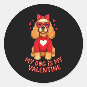 Pegatina Redonda Mi perro es mi San Valentín Spaniel corazón americ