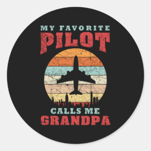 Pegatina Redonda Mi piloto favorito me llama abuelo