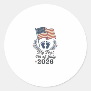 Pegatina Redonda Mi Primer 4 de Julio 2026 Bebé Vintage Patriótico