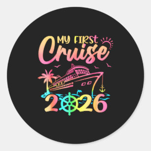 Pegatina Redonda Mi Primer Crucero 2026 Divertido Vacaciones de Cru