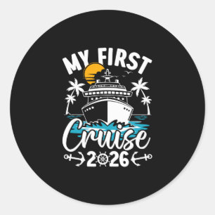 Pegatina Redonda Mi primer crucero 2026 Divertido viaje familiar en