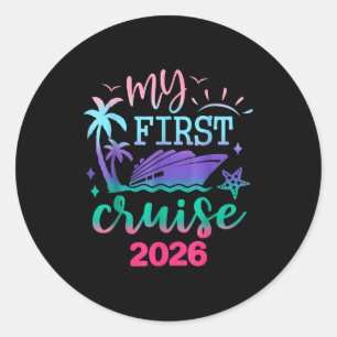 Pegatina Redonda Mi primer crucero 2026 viaje de vacaciones familia