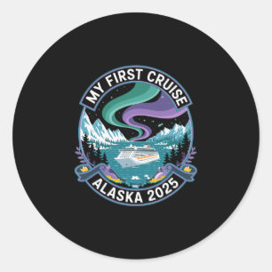 Pegatina Redonda Mi primer crucero Alaska 2025 Camiseta Luces del N
