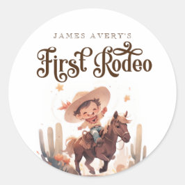 Pegatina Redonda Mi primer cumpleaños de Rodeo Wild West Cowboy