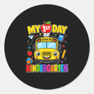 Pegatina Redonda Mi primer día de autobús escolar de jardín de infa
