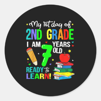 Pegatina Redonda Mi Primer Día De Segundo Grado Tengo 7 Años Listos