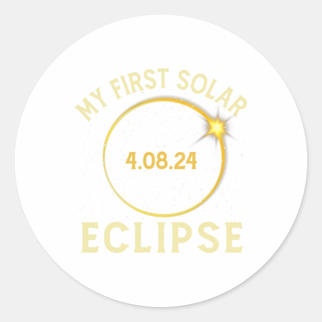 Pegatina Redonda Mi primer eclipse solar total del 8 de abril niño  (Anverso)