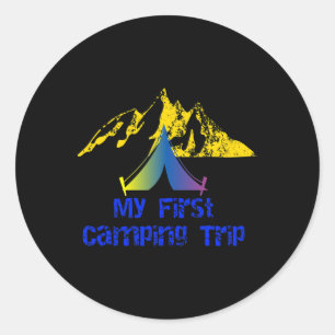 Pegatina Redonda Mi primera aventura de viaje de camping Tienda de 