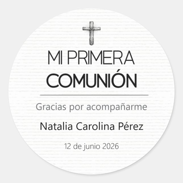 Pegatina Redonda Mi Primera Comunion Spanish Favor Stickers Labels (Anverso)