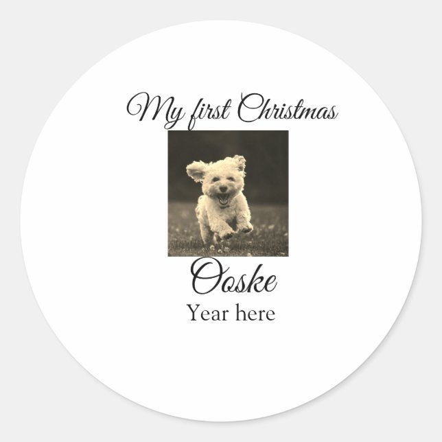 Pegatina Redonda Mi primera Navidad añadir nombre mascota fecha año (Anverso)