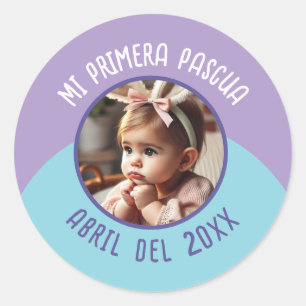 Pegatina Redonda Mi Primera Pascua con Foto y Año