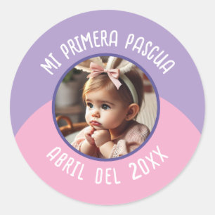 Pegatina Redonda Mi Primera Pascua con Foto y Año