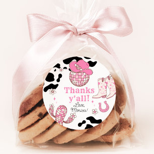 Pegatina Redonda Mi primera vaquera de rodeo Gracias a todos cumple