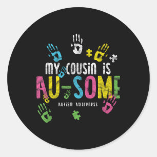 Pegatina Redonda Mi primo es autista - algo - Conciencia del autism