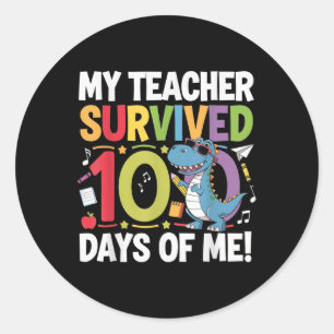 Pegatina Redonda Mi Profesor Sobrevivió A 100 Días De Colegio Dino