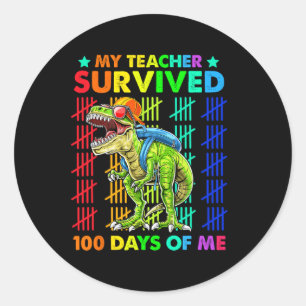 Pegatina Redonda Mi Profesor Sobrevivió A 100 Días De Mi Dinosaurio