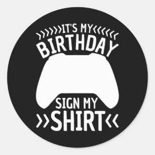 Pegatina Redonda Mi Rótulo de cumpleaños mi video juego de camiseta