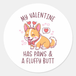 Pegatina Redonda Mi San Valentín Tiene Patas y un Culo Esponjoso Co